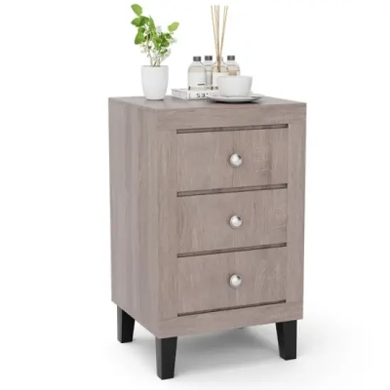 Costway Nightstand Sofa Side Coffee Table with  3 Drawer for Bedroom Living Room Black/Grey/White image {11}