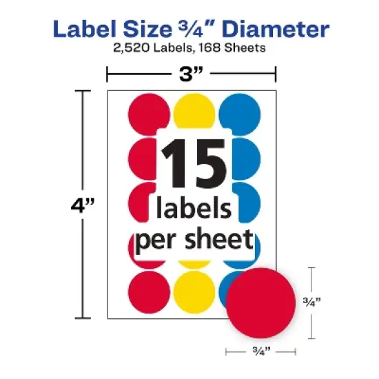 Avery Color-Coding Removable Labels, 3/4 Inch Round Labels, Assorted Colors, Non-Printable, 8 Packs, 2,520 Dot Stickers Total (21926) image {3}