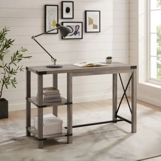 Rustic Farmhouse Metal X Kitchen Island with Shelves - Saracina Home image {6}