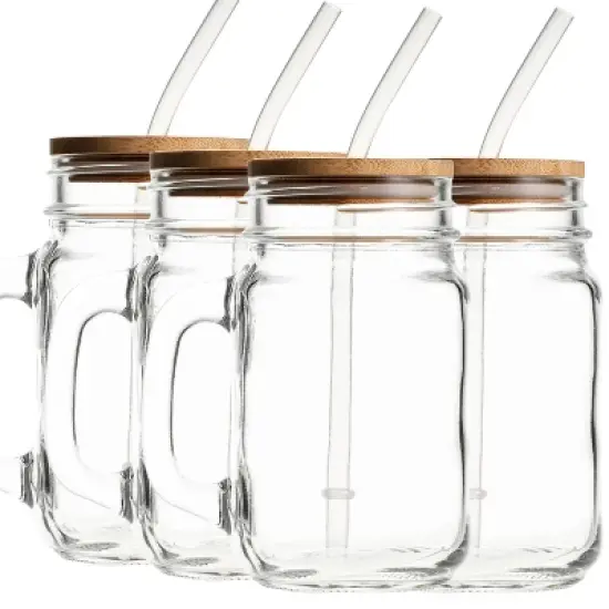 4PC Glass Jars with Bamboo Lids and Straw, 16oz Mason Jar Drinking Glasses &ndash; Reusable Tumbler Set for Cold Beverages image {10}