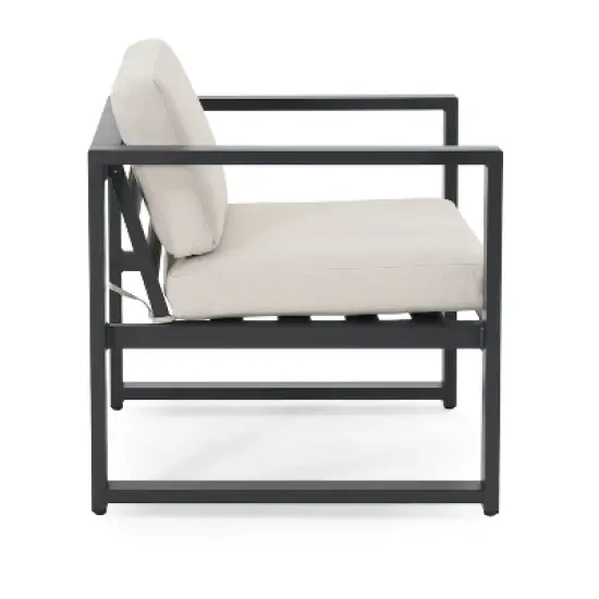 Christopher Knight Home Thorne Outdoor Modern Aluminum 4 Seater Chat Set, Beige/Black image {5}