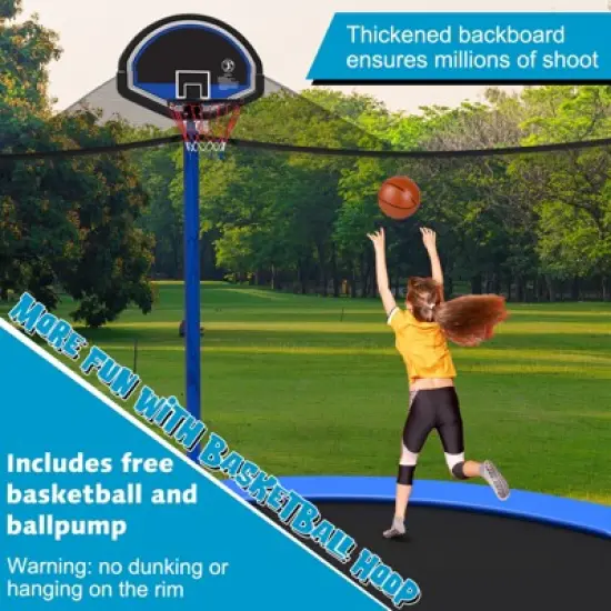 Infans 12FT Outdoor Large Trampoline Safety Enclosure Net w/ Basketball Hoop Stepper image {1}