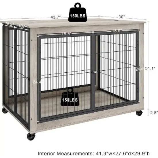Acekool Furniture Dog Crate - Mobile Side Table Kennel with Lift Top & Wheels image {5}