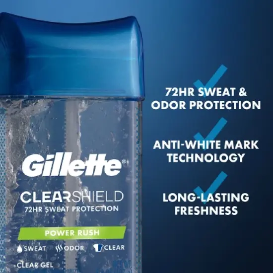 Gillette 72 Hours Sweat Protection Clear Gel Antiperspirant & Deodorant for Men Power Rush - 2pk/3.8oz image {4}