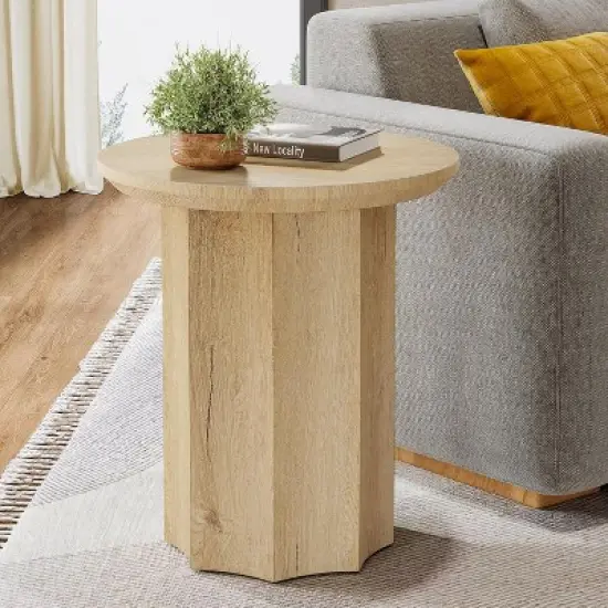 Tribesigns Round End Table, Wooden Side Table with Octagonal Base, Modern Nightstand for Living Room, Bedroom, Easy Assembly image {9}