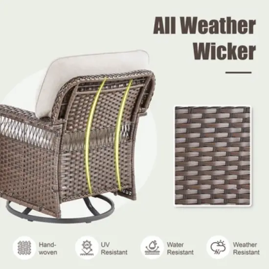 Buenhomino Outdoor Patio Wicker Swivel Rocking Chairs Set of 2, Beige Cushions image {7}