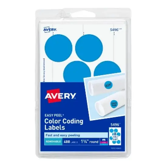 Avery Printable Color-Coding Labels, Removable Adhesive, 1-1/4" Round, Light Blue, 400 Labels (5496) image {4}