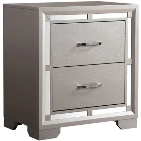 Passion Furniture Alana 2-Drawer Silver Champagne Nightstand (28 in. H x 17 in. W x 25 in. D) image {1}