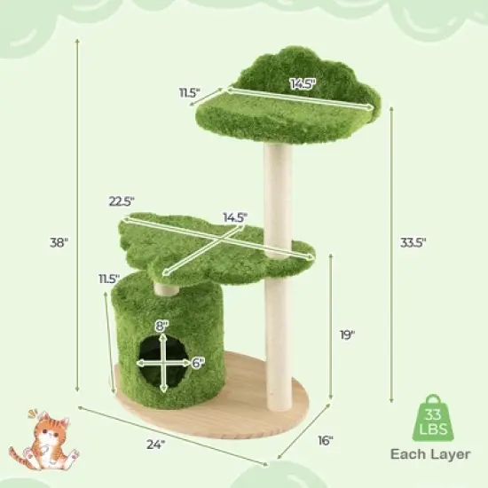 Tangkula 38" Cute Cat Tree Cat Condo Furniture w/ Fully Wrapped Sisal Scratching Posts image {8}