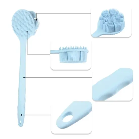 Unique Bargains Double Side Long Handle Bath Brush 14.17" Length 1 Pc image {2}