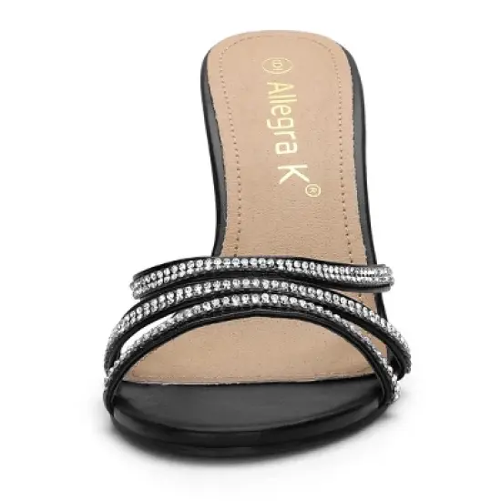 Allegra K Women's Rhinestone Strappy Heel Mules image {1}