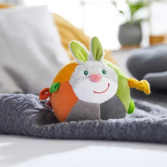 HABA Bunny Baby Ball Toy with Crinkle Ears and Rattle Rings - Tummy Time Toy for Fine Motor Skills and Sensory Development for 6 months + image {5}