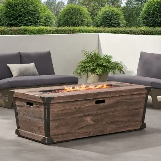 GDFStudio Aido Outdoor 50,000 BTU Lightweight Concrete Rectangular Fire Pit, Brown image {1}