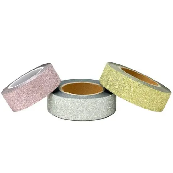 Wrapables Glitter and Shine Washi Tapes Decorative Masking Tapes (Set of 3), Solid Glitter Pastel image {1}