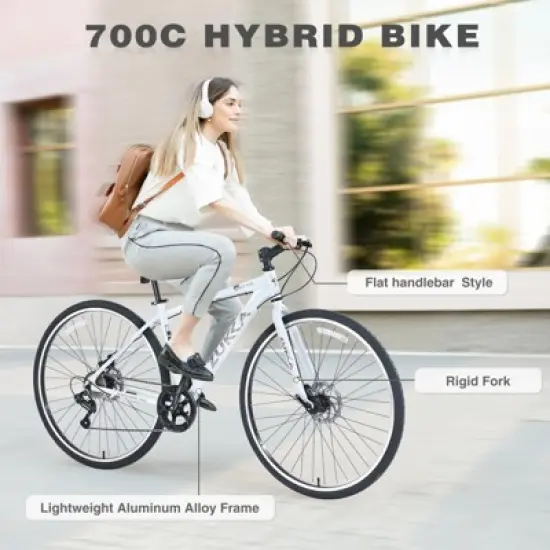 INFURNIC Bicycles Shimano 7 Speed Hybrid Road Bike with Double Disc Brakes for Men and Women City Riding, White, 64.57"*25.19"*37.79" image {2}