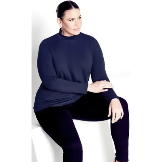 Women's Plus Size Organic Mock Neck Top - navy | AVENUE image {3}