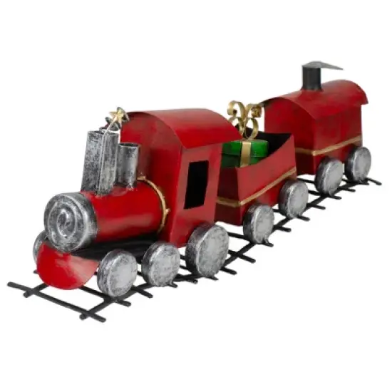 Northlight Triple Car Metal Train Christmas Decoration - 15" - Red and Silver image {3}