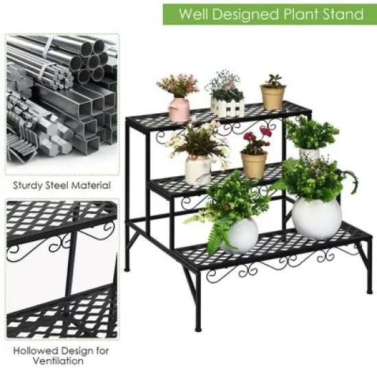Costway 3 Tiers Metal Plant Stand Ladder Flower Pot Rack Decorative Planter Holder image {5}