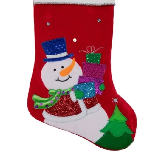 Northlight 20.5" Red and White Embroidered Snowman with Glitter Christmas Stocking image {4}