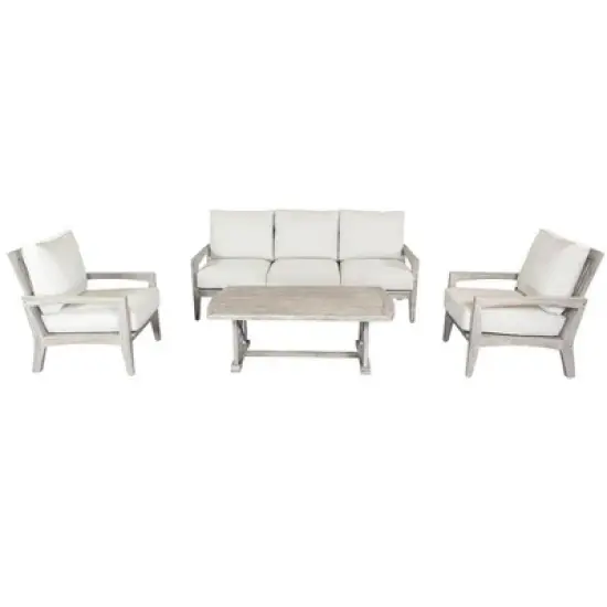 Courtyard Casual Driftwood Gray Teak Surf Side Outdoor Three Seater Sofa with Cushions image {5}