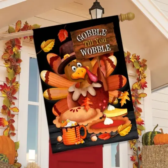 Briarwood Lane Fall House Flag 40x28 For Outdoor Gobble Wobble Turkey For Fall House Flag image {3}