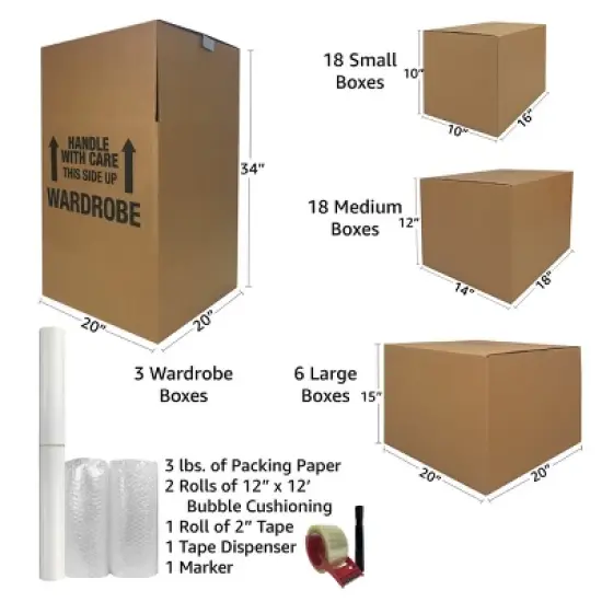 UBMOVE 4 Room Wardrobe Kit with 45 Moving Boxes and Packing Supplies image {1}