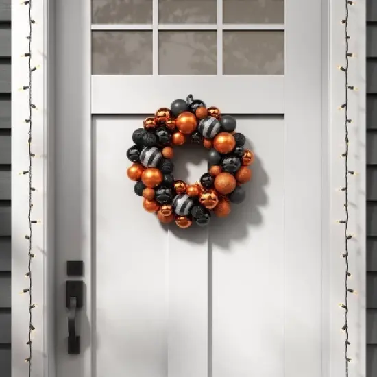 16" Artificial Wreath with Bulb Option Orange/Black - Hyde and EEK! Boutique&trade; image {1}