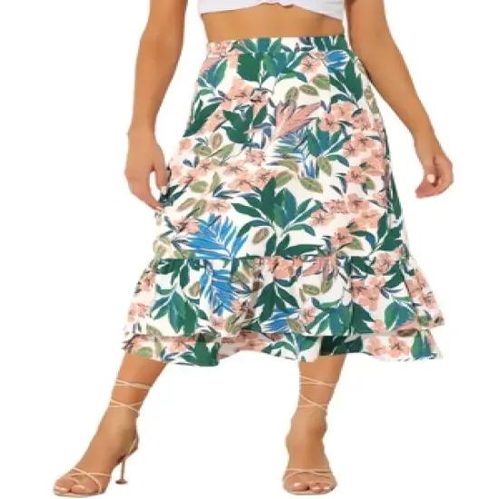 Allegra K Women's Chiffon Elastic Waist Ruffle Tiered Flowy Midi Printed Skirts image {13}