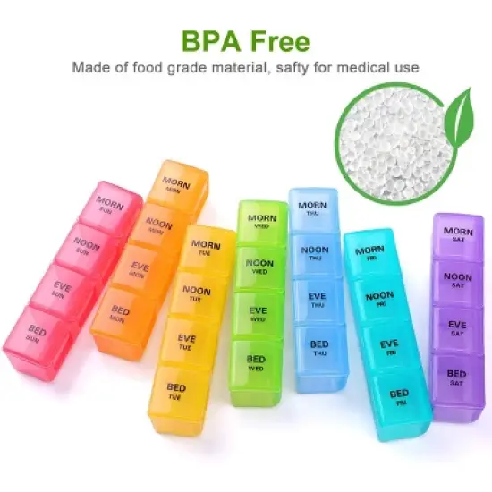 Sukuos 7-Day Pill Organizer, Large Moisture-Resistant Cases - Rainbow Colors image {6}