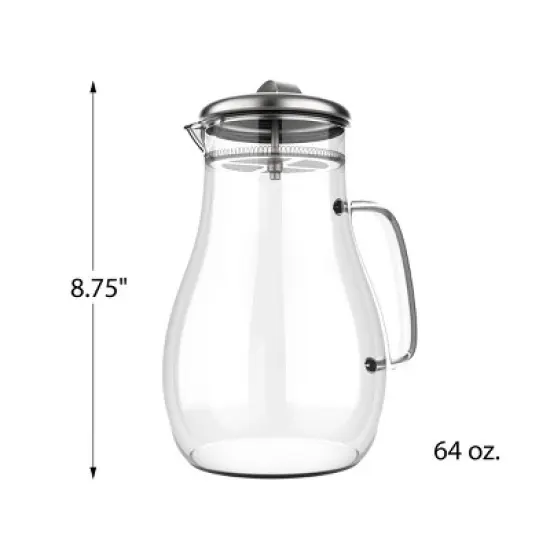 Hastings Home 64 oz. Glass Pitcher Carafe with Stainless Steel Filter Lid for Water, Coffee, Tea, Punch, Lemonade and More image {1}