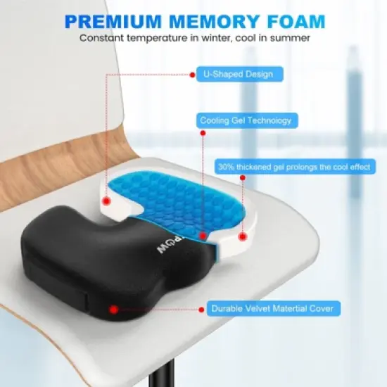NEXPOW Memory Foam Seat Cushion Cooling Gel Butt Pillow for Tailbone Pain Relief - Chair Cushion image {3}