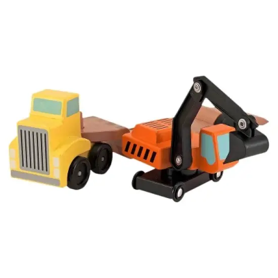 Melissa & Doug Trailer and Excavator Wooden Vehicle Set (3pc) image {2}