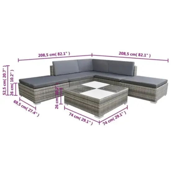 vidaXL Garden Furniture Set Grey PE Rattan Medium Modular image {5}