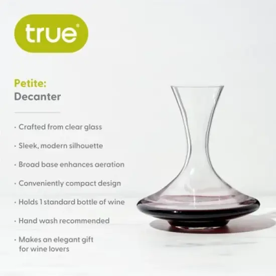True Petite Wine Decanter, Glass Carafe, Red and White Wine, Wine Aeration, Bar Gadgets, Wine Lover Gifts, Holds 1 Standard Bottle, 28 oz image {1}