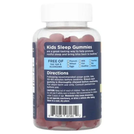 Mommy's Bliss Kids Sleep Gummies With Melatonin, Ages 3 Years+, Strawberry, 1 mg, 100 Gummies image {2}