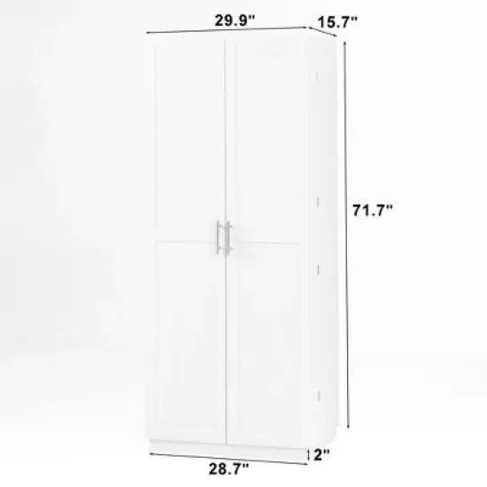 VANIRROR White Kitchen Pantry Cabinet, Freestanding Storage with Doors & Adjustable Shelves, Buffet Cupboard, Sideboard for Living Room, Dining Room image {2}