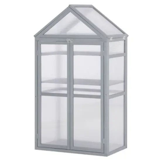 Outsunny 32" x 19" x 54" Garden Wood Cold Frame Greenhouse Flower Planter with Adjustable Shelves, Double Doors image {3}