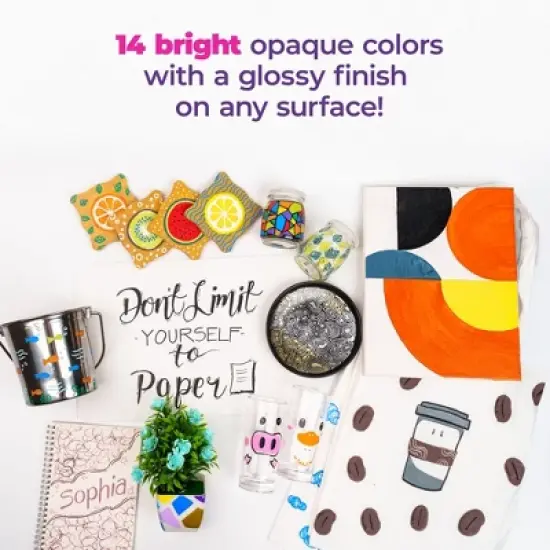 PINTAR Premium Metallic Paint Pens - 14 Pack Fine Tip Paint Pens For Rock Painting, Stone, Ceramic, Glass, Wood, Fabric, Porcelain and Paper image {6}