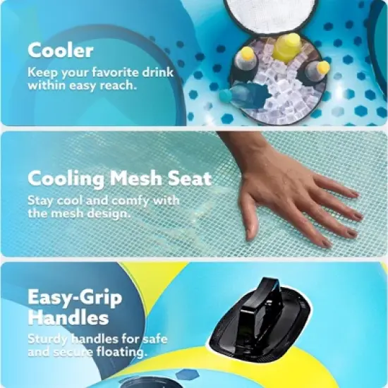 Joyfy 2-Person Sturdy River Pool Tubes with 2 Cup Holders & Removable Cooler, Inflatable Pool Float Rafts for Adults, Heavy Duty Swimming Rings image {3}