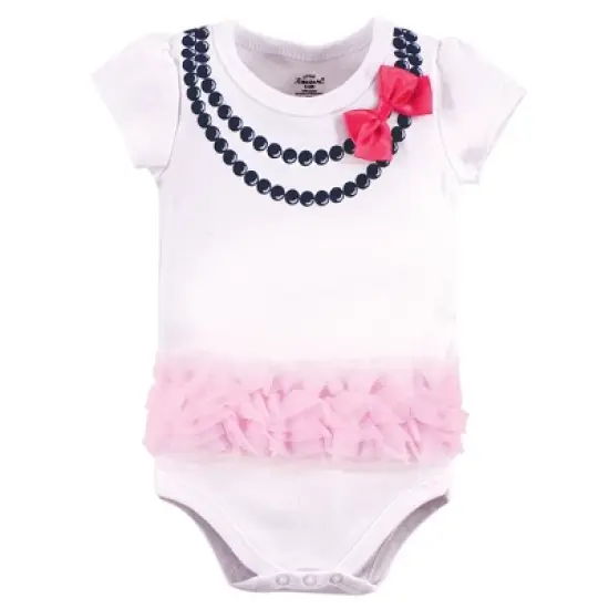Little Treasure Baby Girl Cotton Bodysuits 3pk, Pink Navy Necklace image {3}