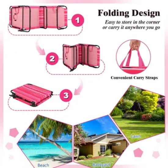 Tangkula Beach Chaise Lounge Chair w/ 5-Position Adjustable Backrest & Face Hole Pillows Pink image {5}
