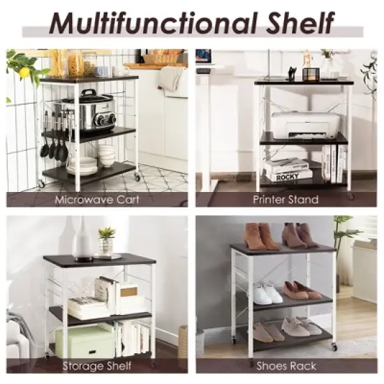 Costway 3-Tier Kitchen Baker's Rack Microwave Oven Storage Cart w/ Hook image {4}