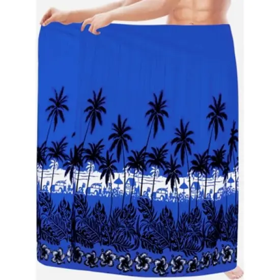 LA LEELA Men's Sarong Bath Swimsuit Pareo Wraps One Size Floral Lapis Beach image {1}