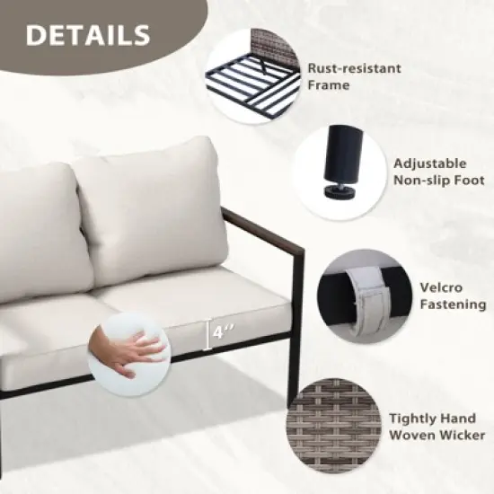 EAGLE PEAK Sunset Dune Collection Modern Outdoor Furniture Sofa, Patio Wicker Loveseat Couch with Cushions image {2}