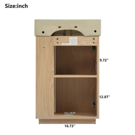 21.6'' Bathroom Vanity with Ceramic Sink, Freestanding Storage Cabinet, Soft-Closing Left/Right Door & Open Shelves, Natural - ModernLuxe image {10}