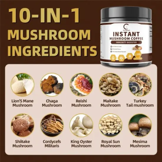 GPGP GreenPeople Mushroom Coffee with Lion's Mane, Shiitake and More, 10 in 1 Formula, 4.2 oz (120g) image {1}
