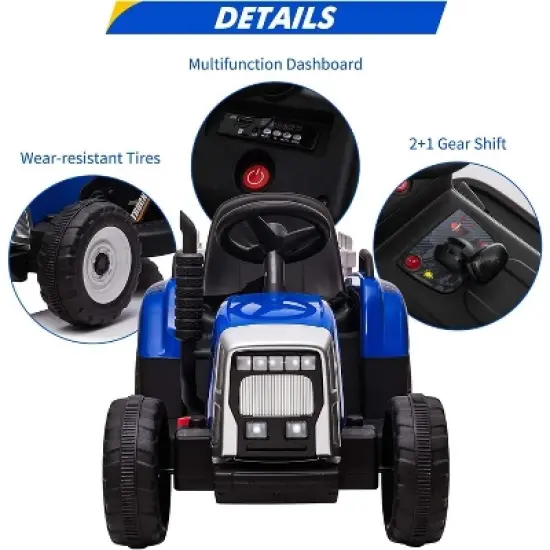 12V 25W Kids Powered Electric Tractor, Toddler Ride On Car w/Remote Control, LED Headlights, Gear Shift, MP3 Player USB Port for Kids 3-6 Years image {4}