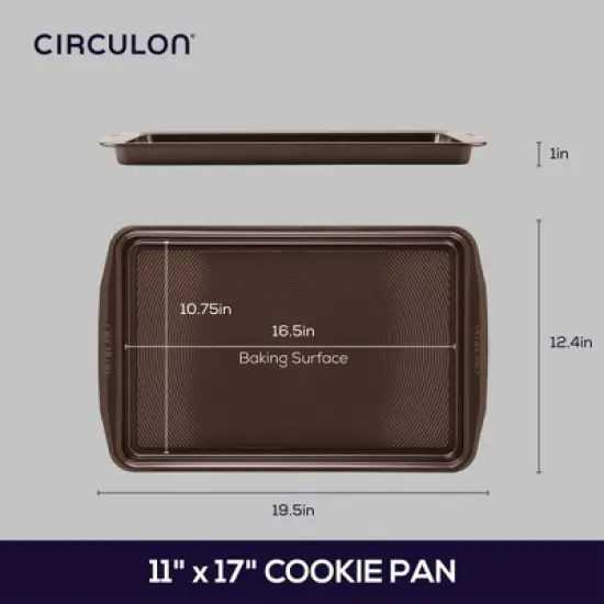 Circulon Nonstick Cookie Sheet Set Chocolate Brown: Steel Baking Pan, Even-Heating, Dishwasher & Oven Safe, 16.5"x12.1" image {1}