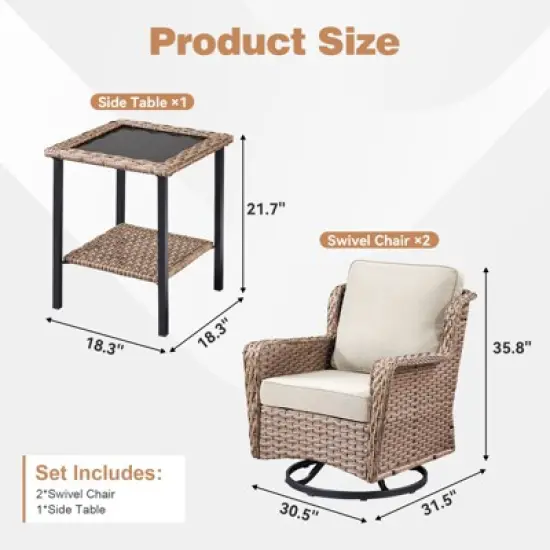 Buenhomino Wicker Patio Conversation Set Outdoor Seating Group Furniture Set with Cushions image {2}