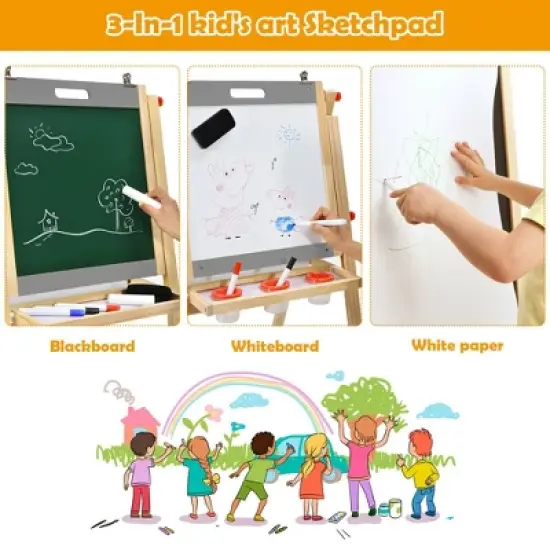 Costway Kids Art Easel w/ Whiteboard & Paper Roll Double Sided Chalkboard image {4}